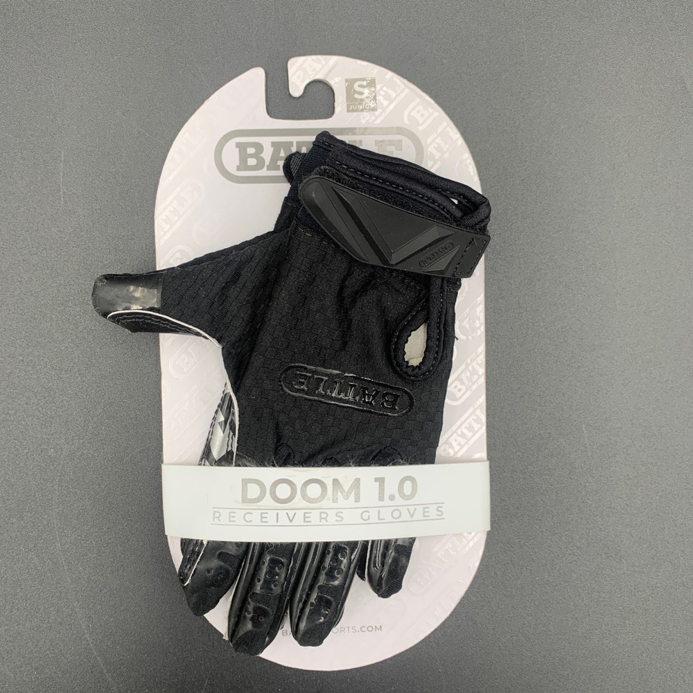 Battle Doom 1.0 Youth Small Football Receiver Gloves Black White Ultra-Stick